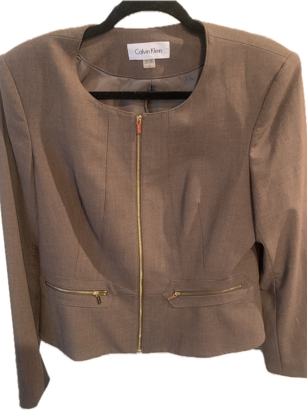 Calvin Klein Taupe Zip-Front Tailored Women's Jacket size 12